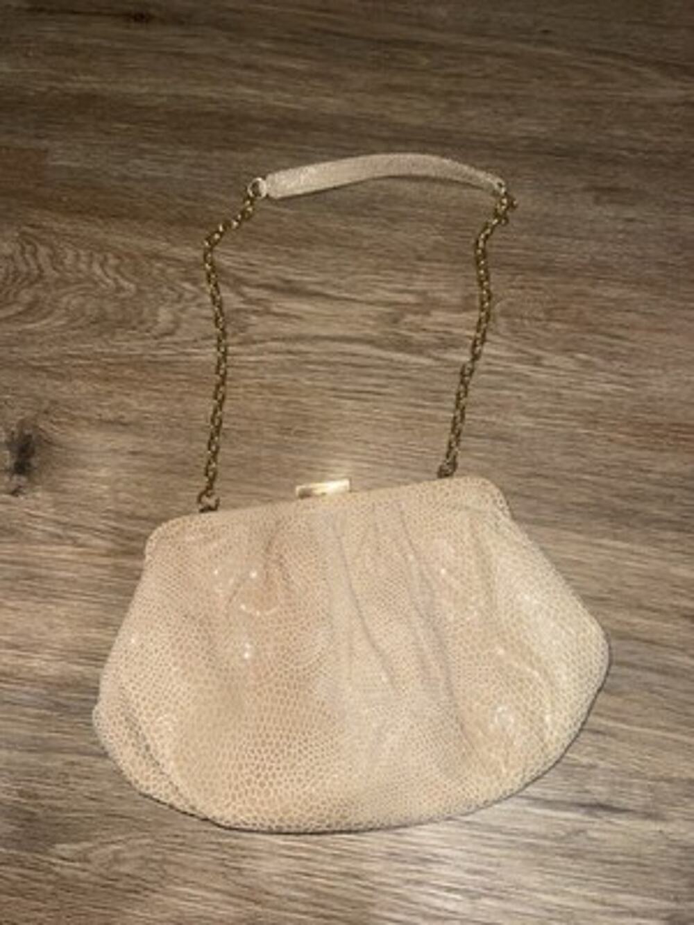 HOBO The Original Cream Snake Embossed Leather Frame Clutch Chain Bag